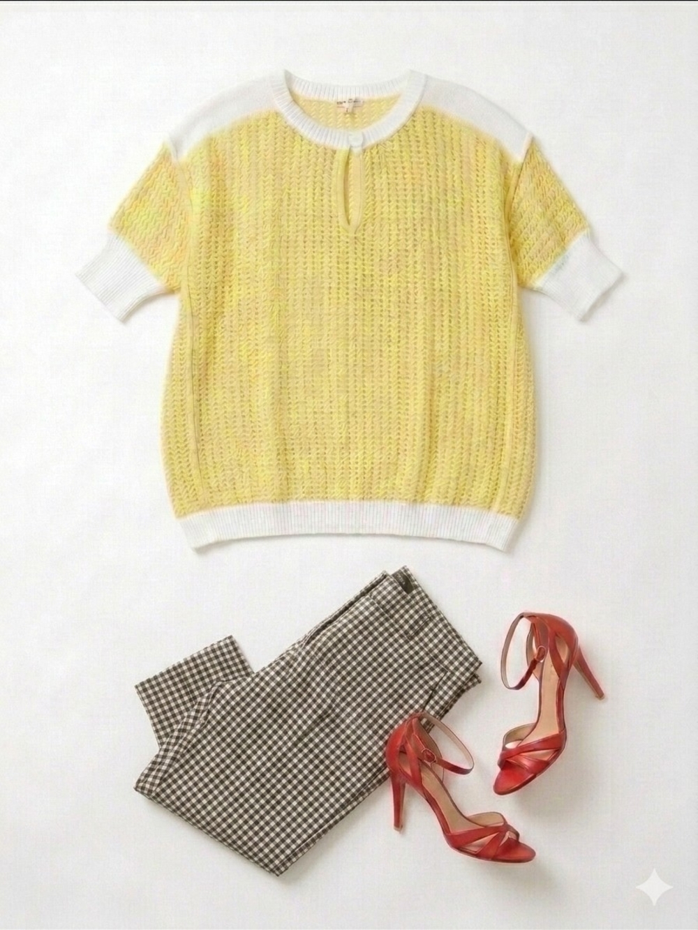 CAROLE CHRISTIAN | Open-Knit Cotton Summer Sweater in Yellow and White